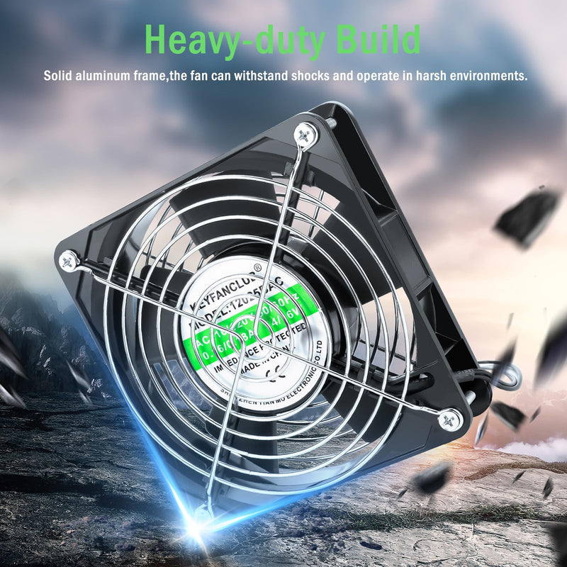 Axial Muffin Small Computer Fan with AC Plug 110V 120V AC 120mm x 25mm Dual Ball for DIY Cooling Ventilation Exhaust Projects 120x120x25mm