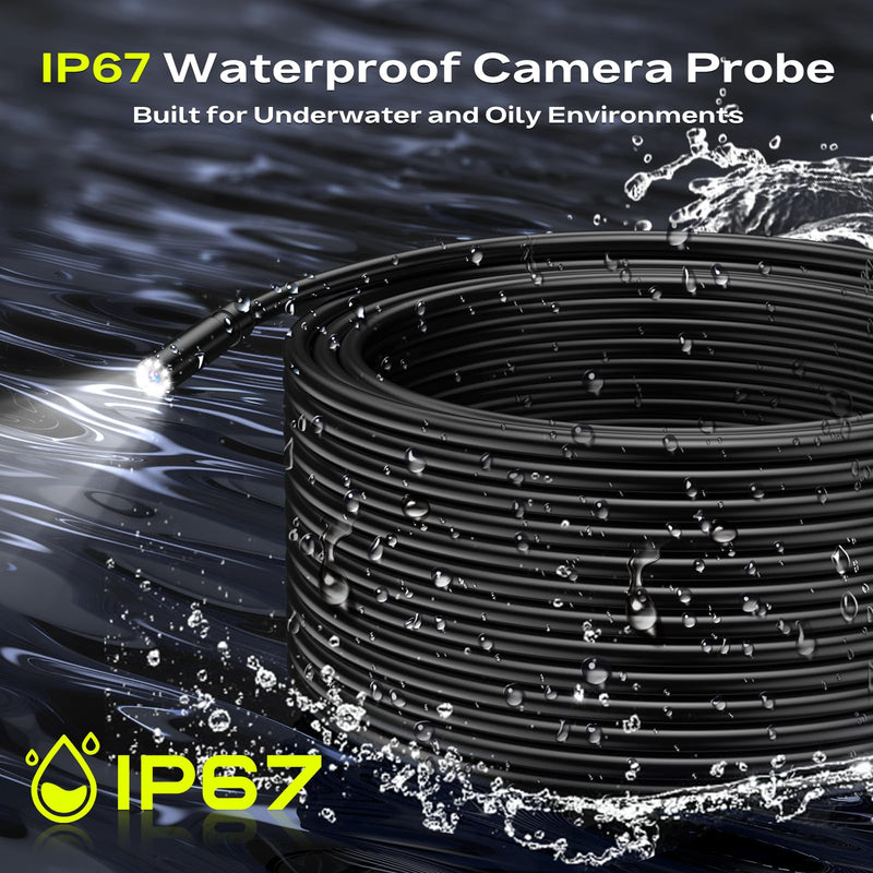 Endoscope Borescope Camera with Light, 4.3" IPS 1920P HD Inspection Camera, 50FT Semi-Rigid Snake Cable, IP67 Waterproof (7.9mm Probe) with 8 Adjustable LEDs for Sewer, Automotive Engine, Pipe, HVAC 50FT Single Lens