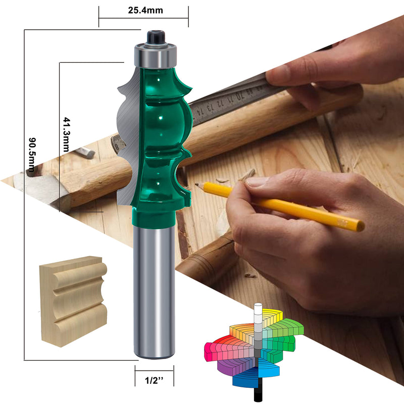 LEATBUY Router Bit 1/2-Inch Shank Door&Drawer Front Edging Router Bits Set 5 PCS Woodworking Milling Cutter Router Bits Sets Tools Carbide CNC Cabinet Router Grooving Mill Tool(YZ04) YZ04