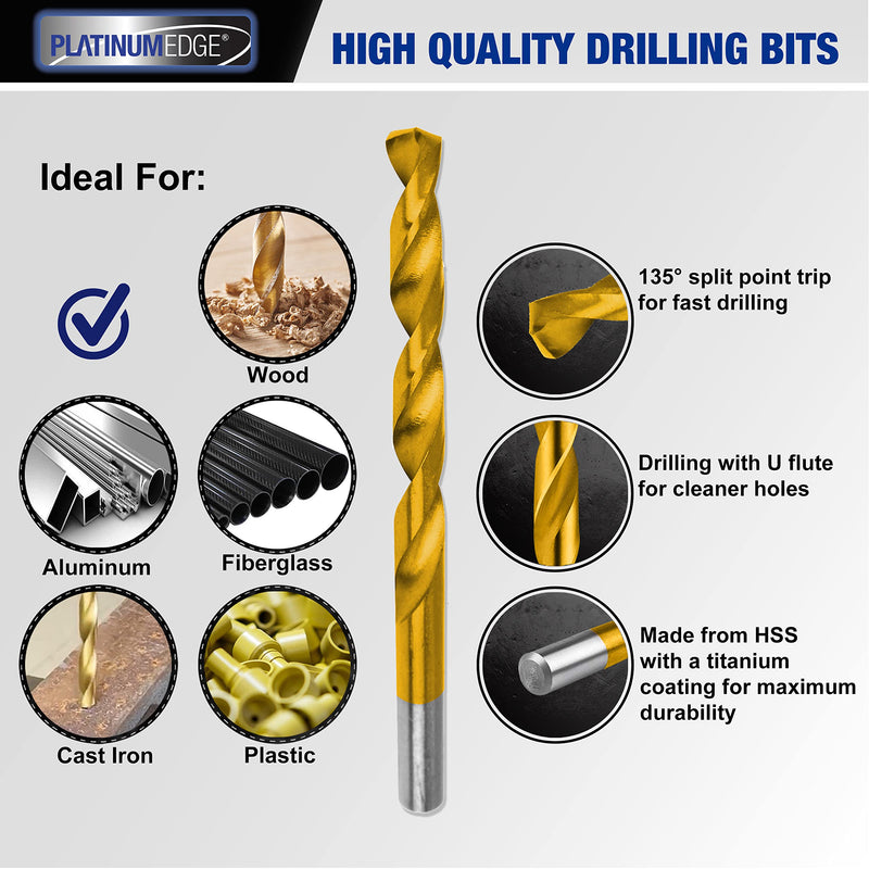 276pc Titanium Twist Drill Bit Set with S2 Bits 135° Tip High Speed Steel, Size from 1/16" up to 1/2", Ideal in Wood Cast Iron Aluminum Alloy Plastic Fiberglass, Clear Lid Case SAE 276 Pieces Drill Bit Set 135°