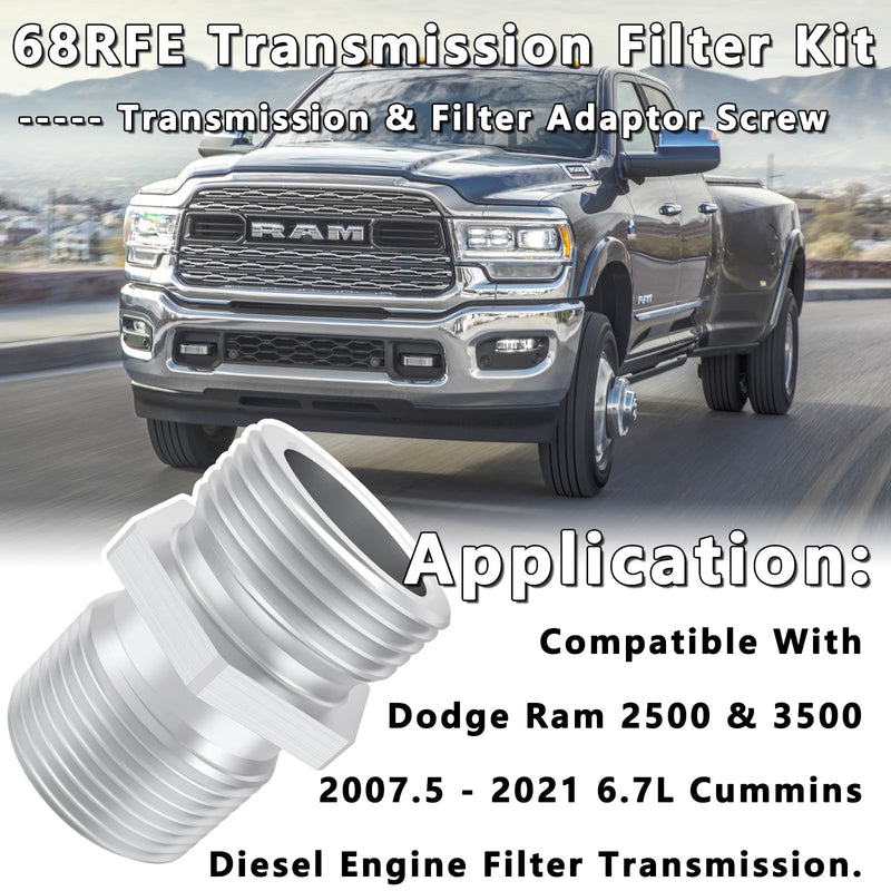 68RFE Transmission Spin On Filter Screw Steel Upgrade for 2007-2021 Dodge Ram 2500 3500 Cummins Diesel 6.7L Engine, Silver