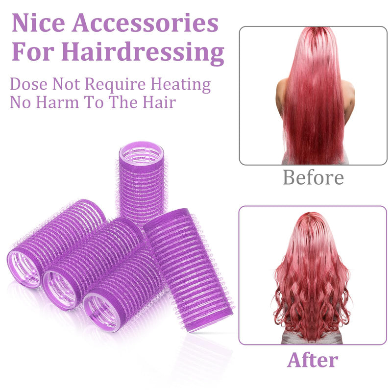 18pcs Self Grip Small Hair Curlers Set, Heatless Rollers Hair Curler Nylon Roller Set with Rat Tail Comb Hairdressing Tools for Women Salon Hairdressing Curlers Rollers(Light purple) Light purple