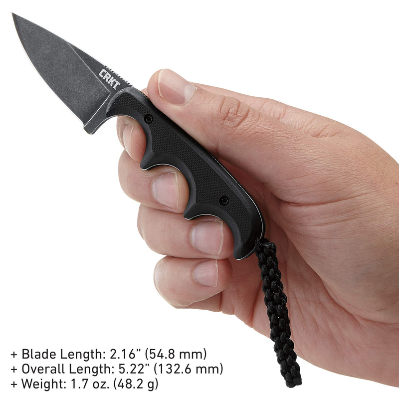 CRKT Compact Fixed Blade Knife: Minimalist Black Drop Point, Folts Utility Knife with Stonewashed Blade, G10 Handle and Nylon Sheath 2384K