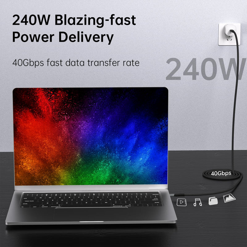 240W USB 4 Cable 3.3ft, Supports 8K@60Hz HD Display & 40Gbps Data Transfer, USB C to USB C Fast Charging for iPhone 15/Pro/Plus/Pro Max, Samsung Galaxy, Hub, Docking Station, Monitors and More 1M/3.3ft