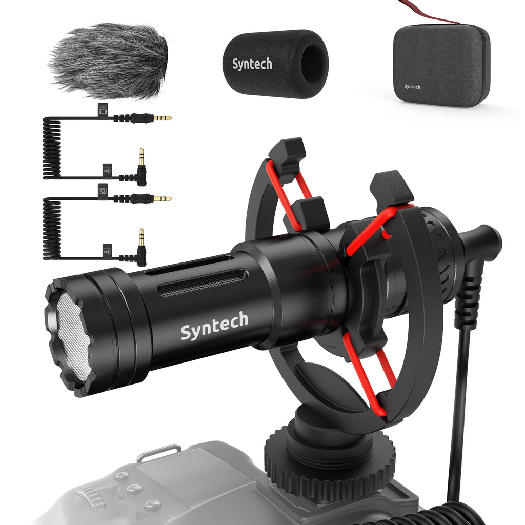 Syntech Camera Microphone for Noise Reduction, Mini Shotgun Mic with Vlogging, Compatible with DSLR Camera, Microphone for Camera with Deadcat Windscreen, Shock Mount, Carrying case