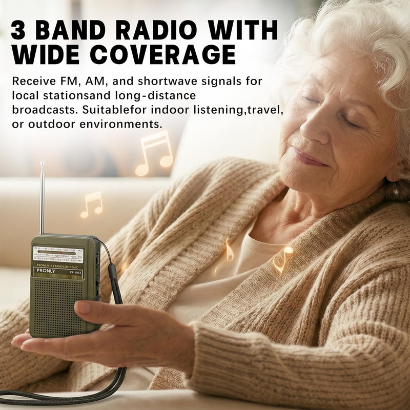 Portable AM FM Radio, 3 Band Transistor Radio with Shortwave, USB-C Rechargeable Portable Radio with Speaker & Telescopic Antenna for Home Camping Emergency, Green Army Green