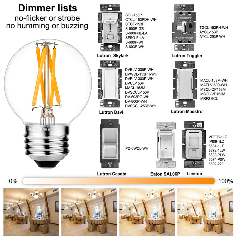 LiteHistory Dimmable E26 Edison Bulb G16.5 Light Bulb 6W Equal 60 watt Light Bulb AC120V Warm 2700K E26 led Bulb for Pendant,Chandeliers,Vanity,Wall sconces Edison Light Bulbs 60 Watt 600lm 6Pack 6w=60w Warm White 2700k E26