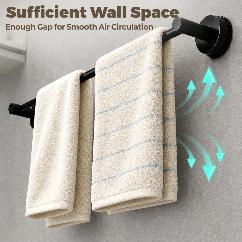 Adjustable Suction Cup Towel Bar – Towel Racks for Bathroom, 13.6-25 Inch, 2 Pack Stainless Steel Bathroom Towel Holder with 8 S Hooks, No Drill for Kitchen, Shower & Smooth Surfaces – Black