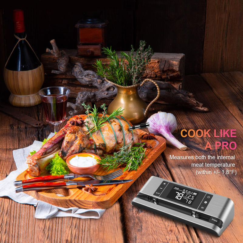Wireless Smart Meat Thermometer with Dual-Sensor Probe, 500FT Remote Monitoring, Dedicated App, Real-Time Ambient and Food Temperature Tracking for Precise Cooking Control Single Probe Grey-Single Probe