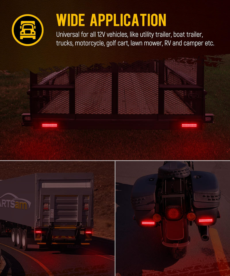 Partsam 2Pcs 7.5 inch Aluminum Housing Red 24LEDs Trailer Stop Brake Turn Signal Tail Light, Surface Mount Marker Lights of Trailer Truck Tractor RV Pickup Golf Cart, IP67 Waterproof