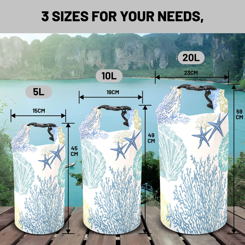 Waterproof Dry Bag,Roll Top Nautical Coastal Ocean Beach Seashell Starfish Waterproof Backpack 5L/10L/20L Floating Lightweight Bags for Kayaking, Boating, Swimming Camping with Waterproof Phone Case Beach Starfish 10L