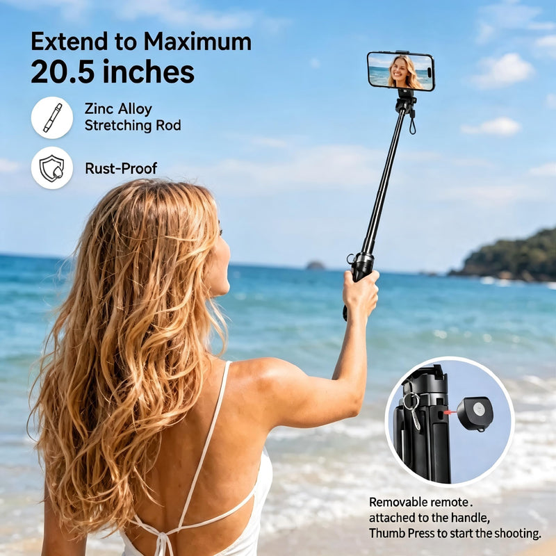 6-in-1 Magnetic Mini 20.5'' Selfie Stick for iPhone with LED Light. Can Converts into Mini Tripod/Phone Camera Grip/Handheld Stabilizer/Phone Stand. Selfie Stick with Rechargable Remote