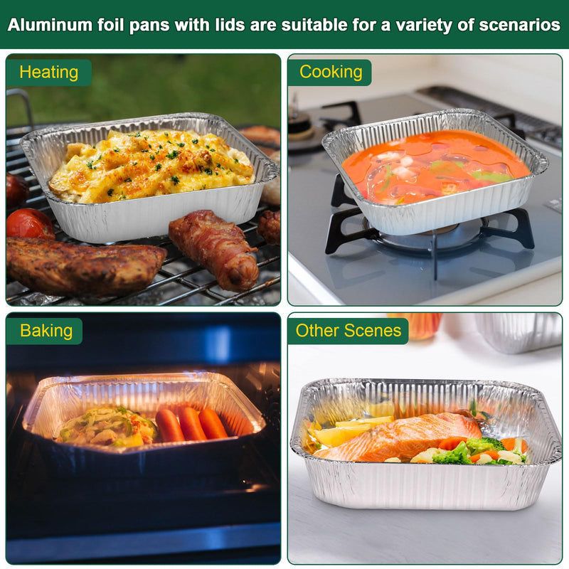 8x8 Aluminum Pans with Lids - 30 Pack Disposable Baking Square Aluminum Foil Pans with Covers - Tin Foil Pans for Air Fryer, Oven, Cooking 30PCS + Lids