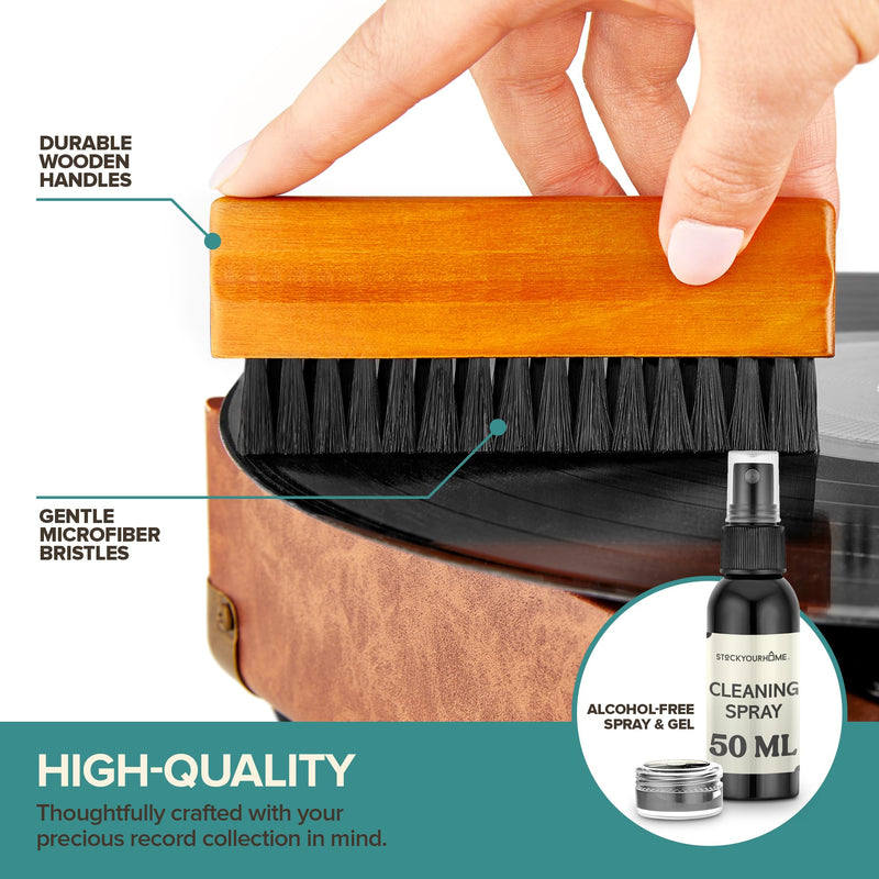 Stock Your Home 6 Piece Vinyl Record Cleaning Kit, Includes Vinyl Cleaner Spray, Anti-Static & Velvet Vinyl Record Brush, Needle Cleaning Gel & Brush, and Drawstring Duster Bag