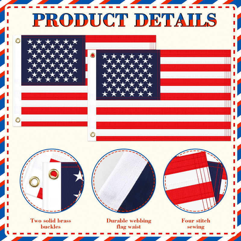 Breling 2 Pack Patriotic American Flag for Boat Bike Car Outdoor, 12 x 18 Inch Small Red White Blue USA Flag Star Marine Embroidered Sewn Banner with 2 Grommet UV Fade Resistant Waterproof Red, White, Blue