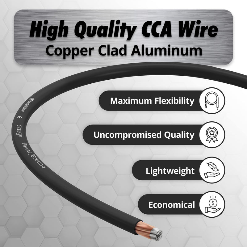 InstallGear 8 Gauge Wire (25ft) Copper Clad Aluminum CAA - Primary Automotive Wire, Car Amplifier Power & Ground Cable, Battery Cable, Car Audio Speaker Stereo, Welding Cable 8 Gauge Amp Wire 25ft - Black