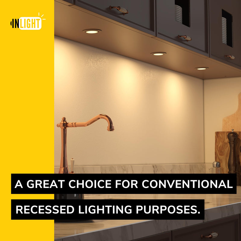 GETINLIGHT 2.75" Wide 2700K Swivel and Dimmable Wired LED Puck Lights Kit, Plug-in or Hardwired Installation, Recessed or Surface Mounted, White Finished, Set of 3, IN-0107-3 3-Pucks Kit