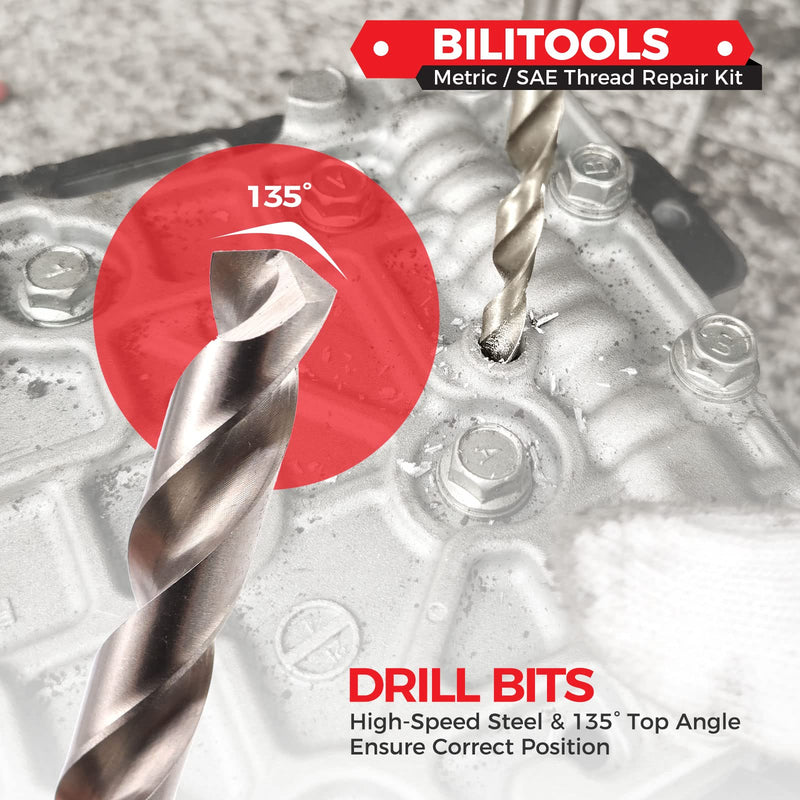 BILITOOLS M6x1.0 Thread Repair Kit, HSS Drill Helicoil Repair Kit Metric M6 x 1.0
