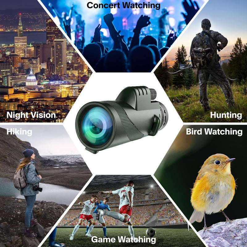Monocular-Telescope 80x100 High Powered Monoculars High Definition for Adults High Powered with Smartphone Adapter Telescope Hunting Wildlife Bird Watching Travel Camping Hiking-Green green