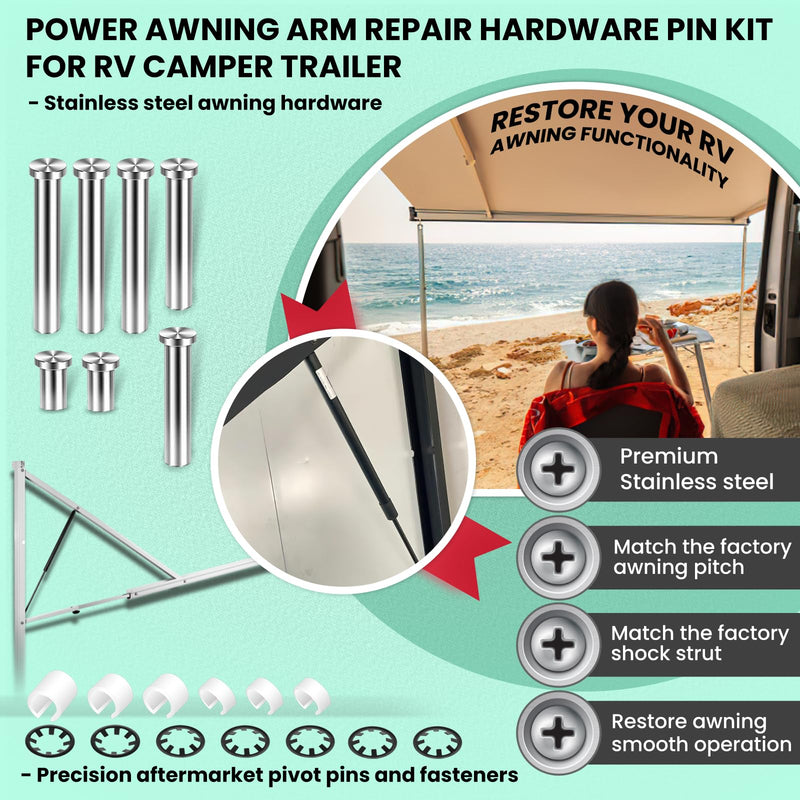 Power Awning Arm Repair Pin Kit Fits for Power Rv Camper Trailer, RV Awning Parts W/Spacers Kit, Equivalent to Part 431840 540900 43184,436366 Awning Arm Repair Pins