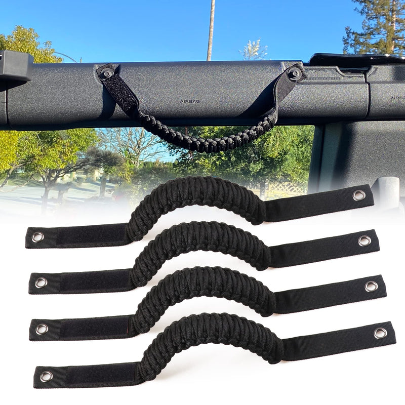 for Bronco Grab Handles, Paracord Roll Bar Grab Handles for 2021 2022 2023 2024 2025 Ford Bronco Accessories 4 Door 2 Door, Black, 4 Pack