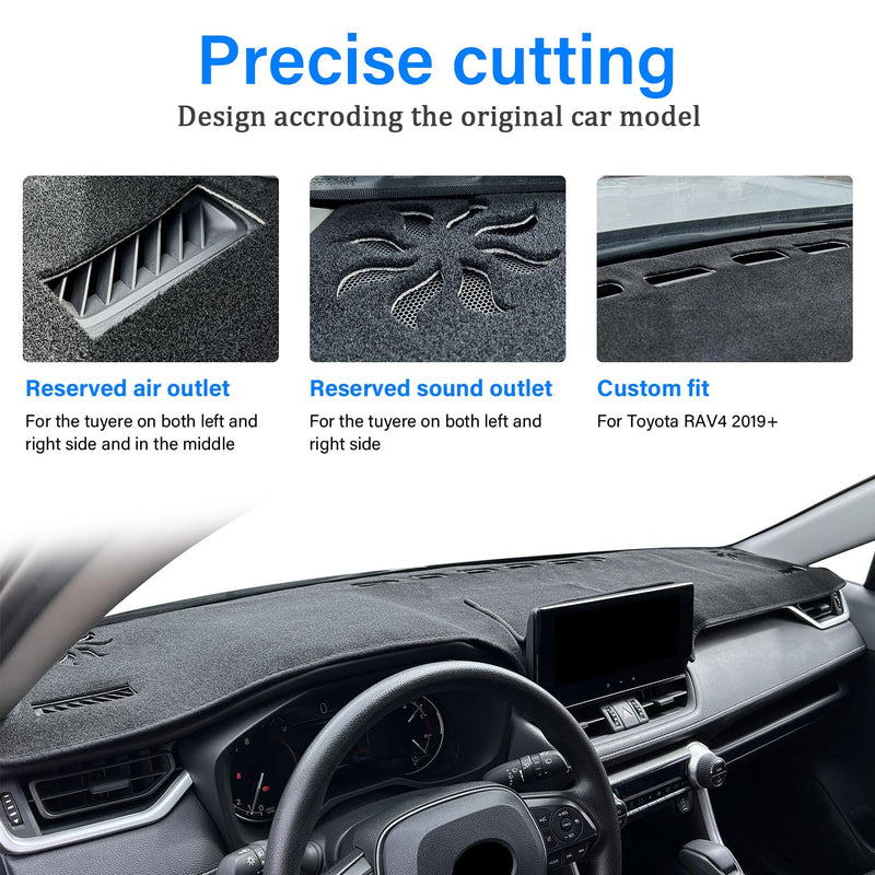 for Toyota Rav4 Accessories 2025 2024 2023 2022 2021 2020 2019 Dashboard Cover Dash Cover Mat Custom Fit Center Console Cover Sunshield Protector RAV 4 Pad（Black Trim） 2019-2025 black