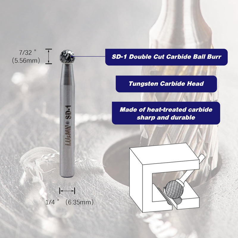 SD-1 Tungsten Carbide Burr Ball Shape Double Cut Rotary Burrs File, Used for metalwork, Tool Making, Engineering, Grinding, 4pcs by LU&MN SD-1 4