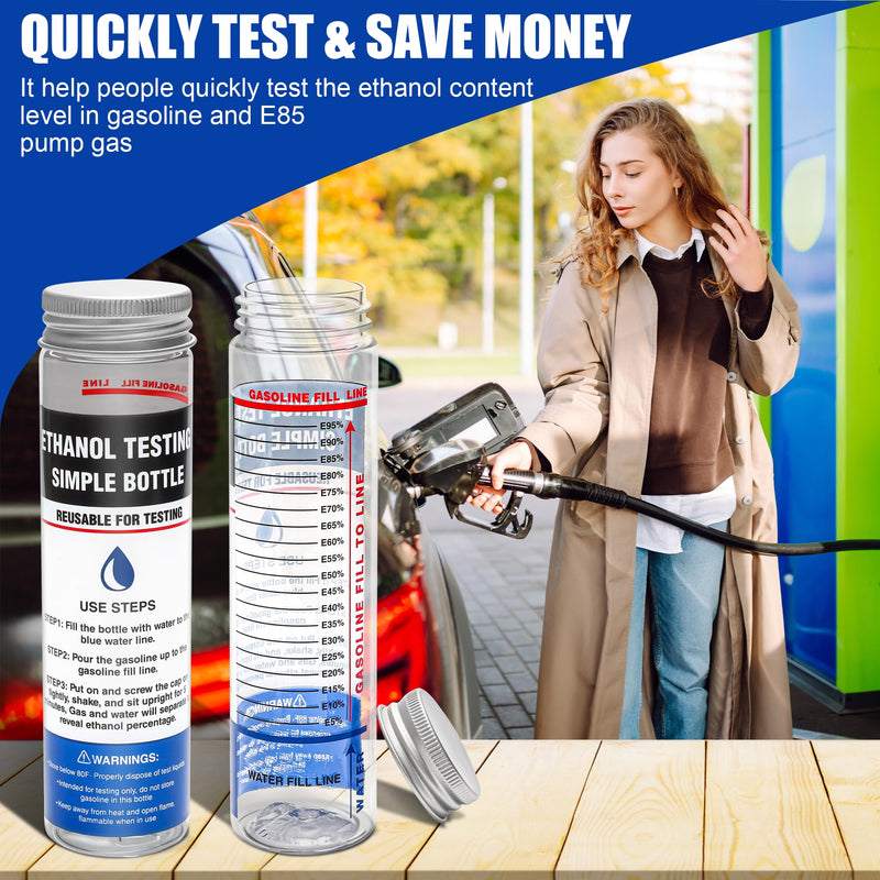 Windspeed 2 Pack e85 Ethanol Tester Bottle, E85 Fuel Gasoline Octane Level Tester with Wide Mouth and Bold Markings Design, Clear Results in Minutes