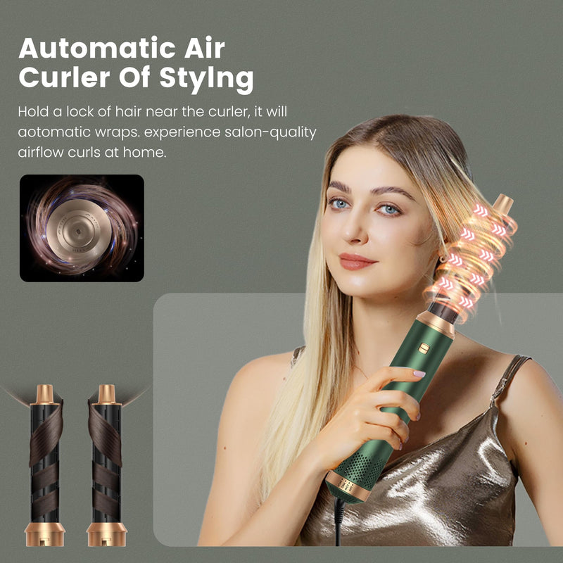 Hair Styler 5 in 1,Airbrush 5 in 1 Multi Styler, Air Styler 5 in 1 with Air Curler, Hair Dryer, Brush Hair Dryer for Drying and Styling Straightening Volumizing Curling Sleeking Green