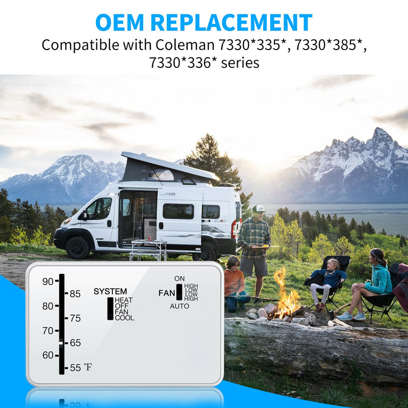 Briidea RV Thermostat Compatible with Coleman 7330 * 335*, 7330 * 385*, 7330 * 336* Series, Heat & Cool Camper Thermostat, 12 VDC, White, Easy to Use