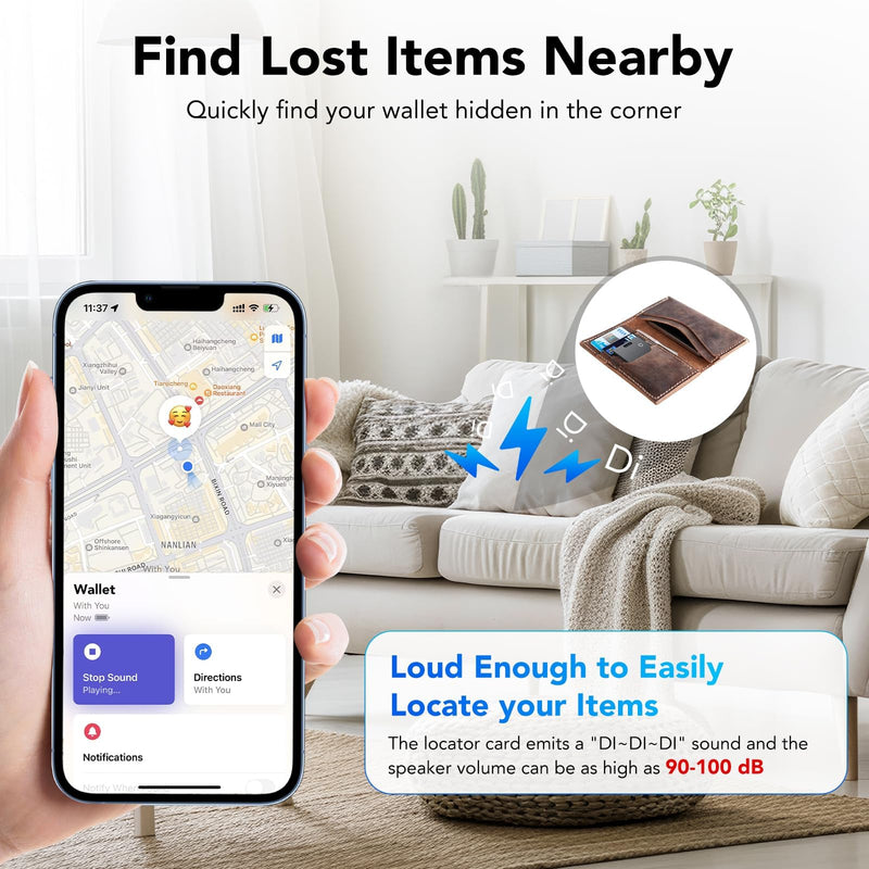 2 Pack Wallet Tracker Card [Apple MFi Certified] (iOS only), IP68 0.11in Rechargeable Smart Card Work with Apple Find My, Keys Finder and Item Locator for Passport, Bags, Laptop, Black Black2-KY8V