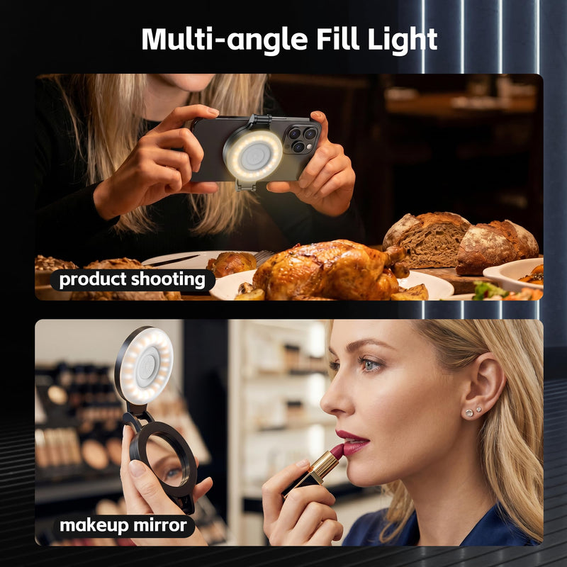 Magnetic Selfie Light for Phone,Phone Ring Light Selfies | Tri-Fold, As Lamp, 360° Foldable LED Selfie Light Compatible with iPhone Magsafe,Photography/TikTok/Zoom Calls/Video Black