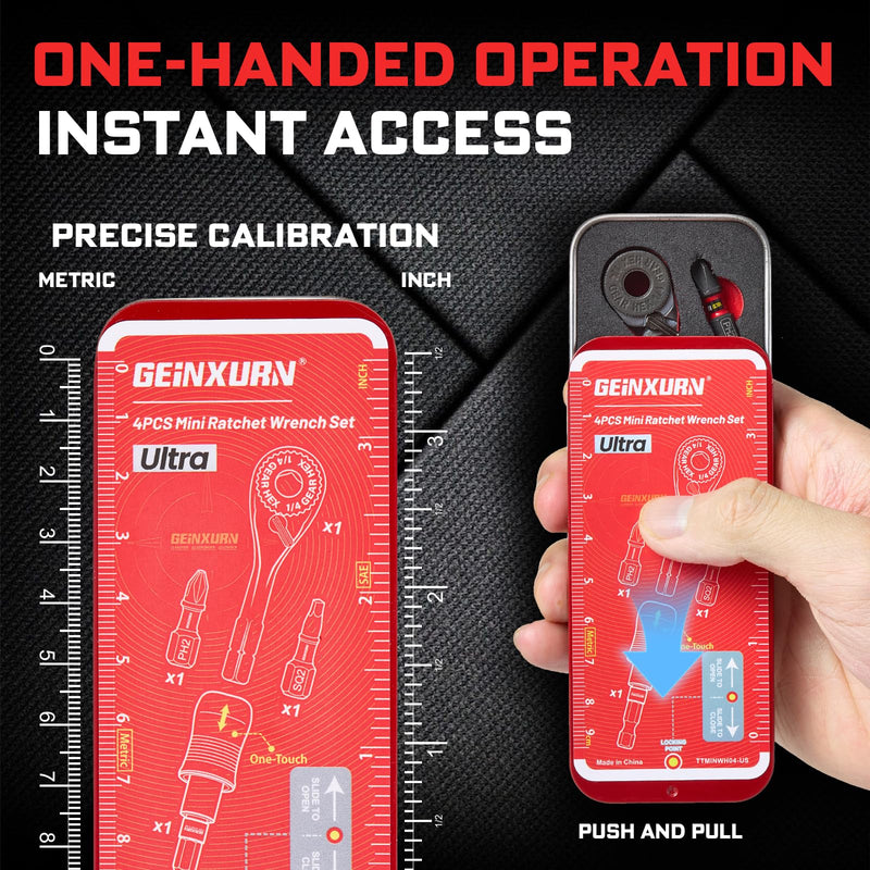 Mini Ratchet Wrench Set, 72 Teeth Ratchet Wrench For Tight Spaces, Locking Bit Holder, Change Adapter and Mini Socket Ratchet Comes in a Push-Pull Tin Case, Ideal for Repair and DIY projects TTMINWH16-US