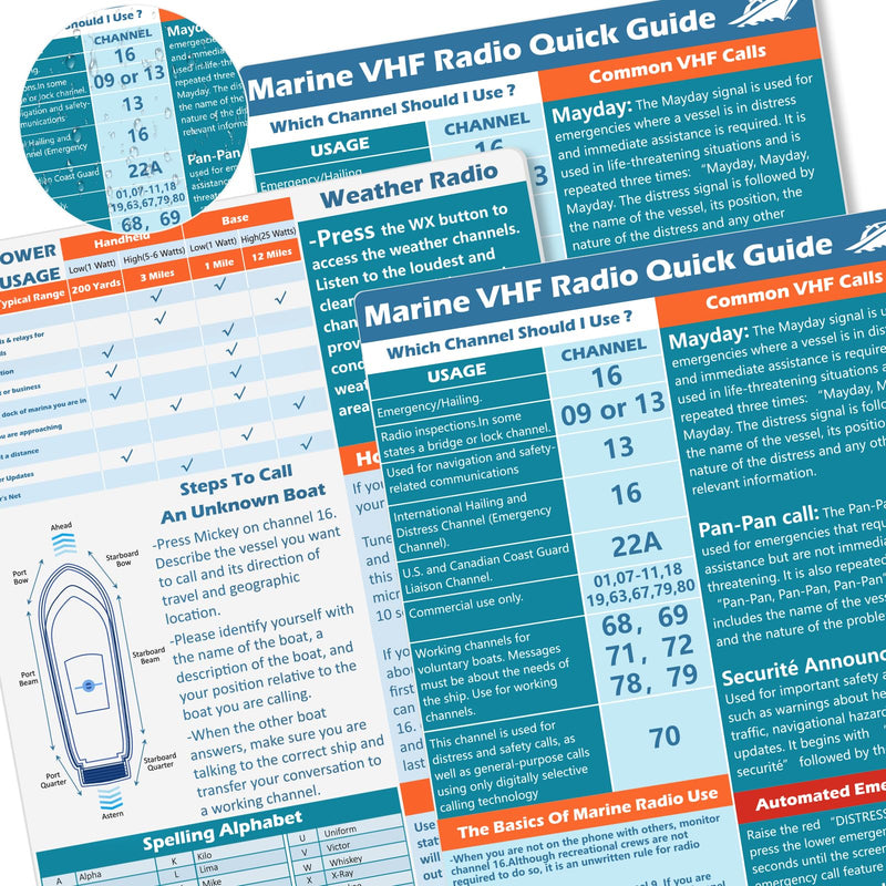 3 Pcs VHF Radio Marine Quick Guide Chart 8.5×11 inch Boating Reference Card Letter Size Boat Accessories Sailing Gift Boat Gift Boat Must Haves for Men Ship Fishing Improved Safety Two-Way Radio (3) 3