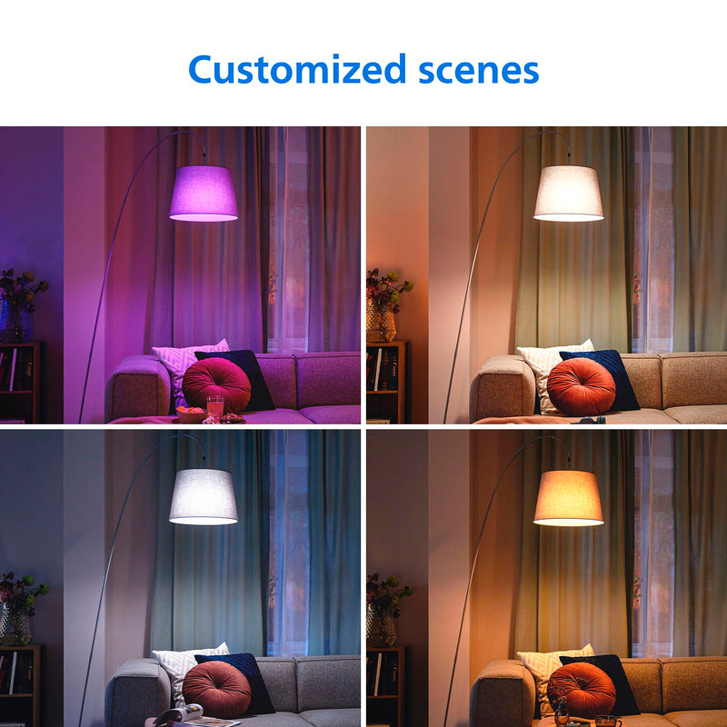 PHILIPS Smart LED Full Color Light Bulb 4-Pack, A19 60W 800LM E26 Indoor, Sunset to Sunrise Automation + Motion Detection + Control with Voice or App, Matter Compatible 4-Pack (Singles)