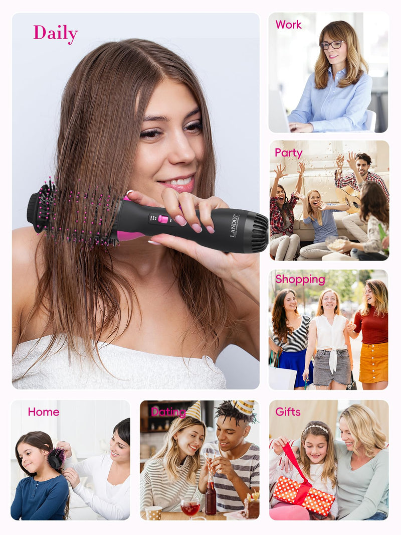 One-Step Hair Blow Dryer Brush, Ionic Hot Air Styler Hairdryer Volumizer | 1000W Fast Drying, Anti-Tangle Nylon Pins, Volume & Fullness for Smooth Anti-Frizz Straight, Salon Blowout, 3 Heat Settings Black