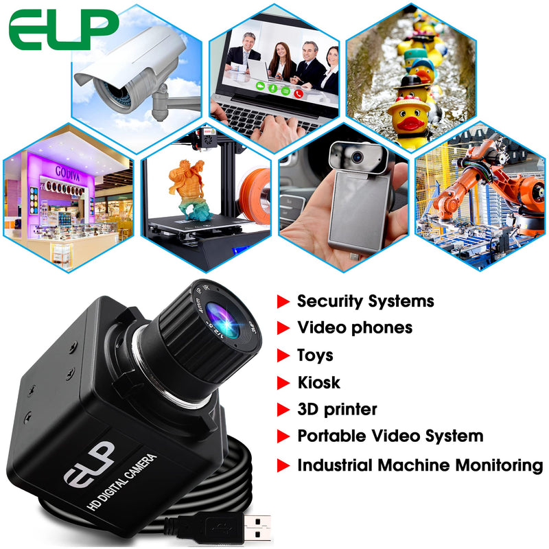 ELP USB Camera Manual Zoom 4mm Lens Prototype Camera 2Megapixel 1080p Webcam Cmos OV2710 Webcamera High fps 100fps Web Cam Security Surveillance Dog Pet Baby Video Monitoring USB Cameras for Most OS