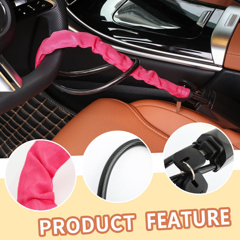 1PC Car Steering Wheel Lock,Steering Wheel Lock Anti-Theft Device with 3PCS Keys,Universal Anti Theft Car Device Car Interior Accessories for Most Cars Trucks SUVs (Rose Pink) Rose Pink