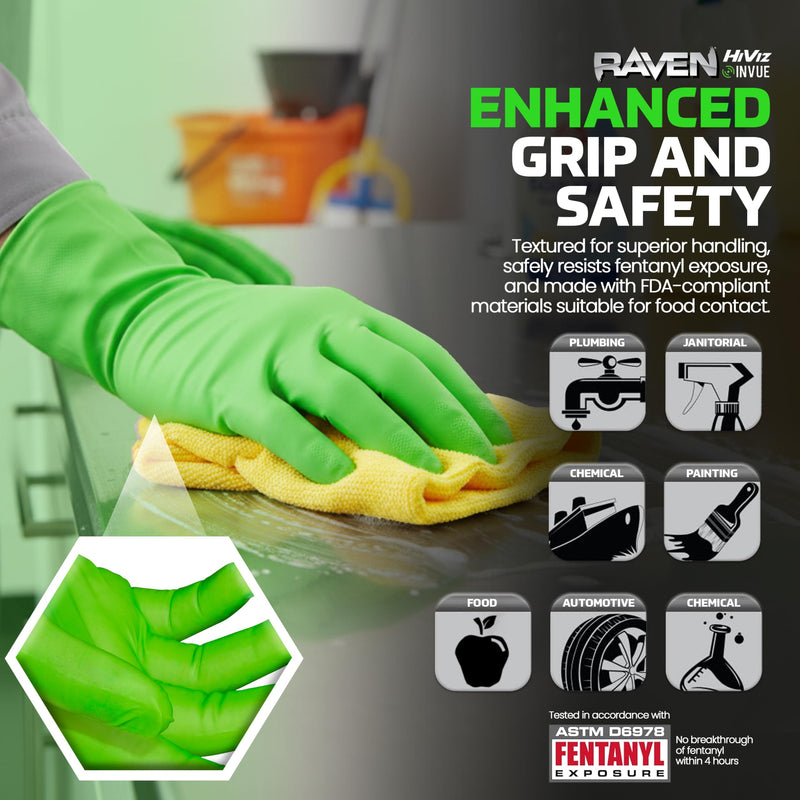 SAS Safety 66554 Derma-VUE Powder-Free Exam Grade 6 Mil Nitrile Gloves, 2X-Large, Neon Green