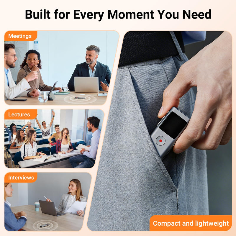 Yorlu AI Voice Recorder, Transcribe & Summarize with AI Note Taker | Voice Recorder for Meetings & Lectures & Interviews, Voice Activated with Playback, 90+ Languages, Portable Tape Recorder Grey