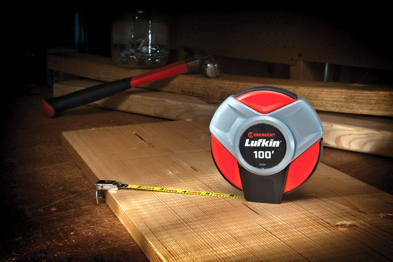 Crescent Lufkin 3/8" x 30m/100' Closed Reel SAE/Metric Yellow Clad Steel Long Tape Measure - ST100