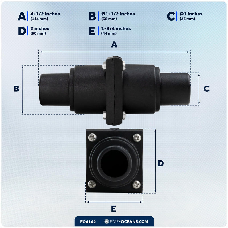 Five Oceans 1 to 1-1/2-Inch Check Valve, One Way Boat Bilge Pump Non Return Check Valve, Marine In-Line Stepped Connection - FO4142