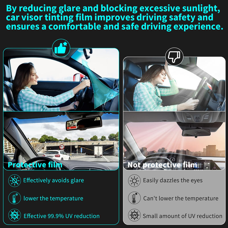 Windshield Tint Strip, 2 Pack Window Tint Car, 5% VLT Sun Shading Heat & UV Protection Windshield Solar Protection Film for Cars, Include 2 Squeegee, 59.06 x 7.87 Inch