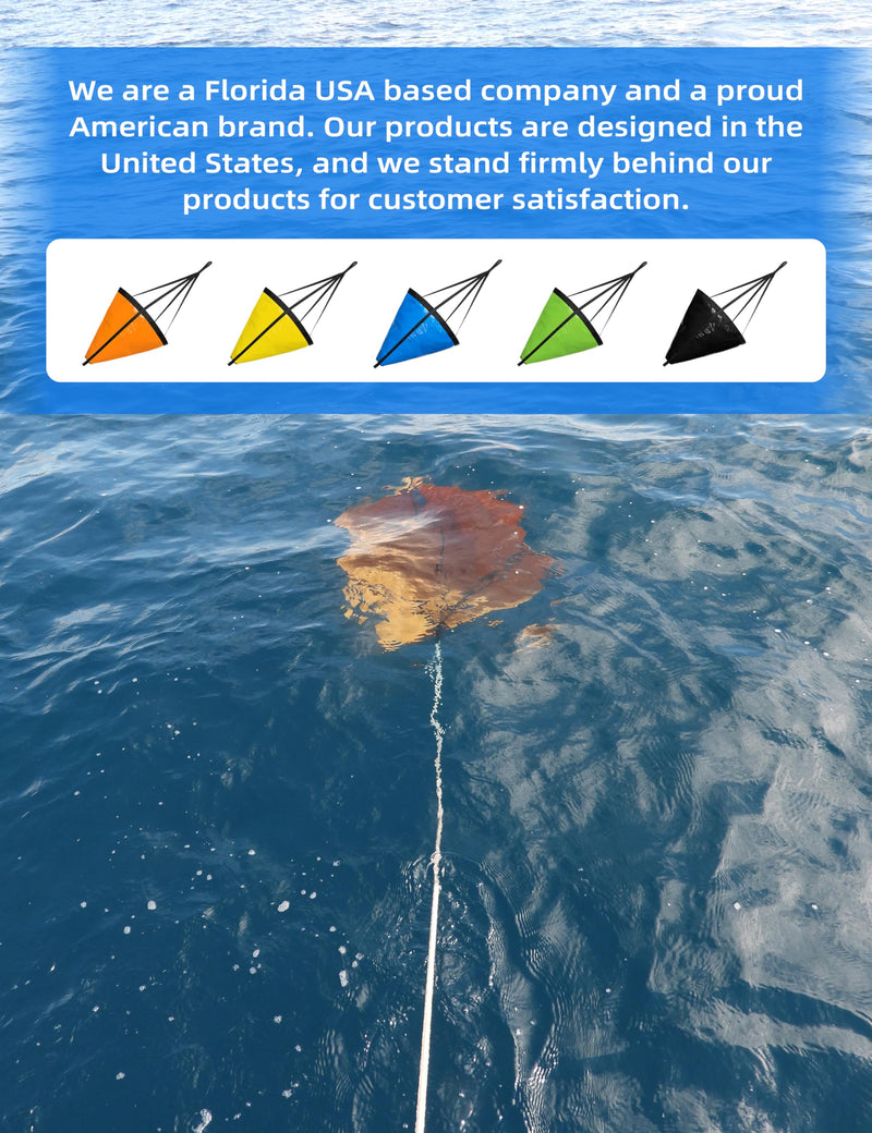 BLUEWING Sea Anchor Drift Sock 840D Nylon 32", 42", 53", 62", 72", 84" Parachute Fishing Drogue for Marine Boat/Jet Ski/Sail Orange/Black/Green/Blue/Yellow 32'' for 15-20ft Boat