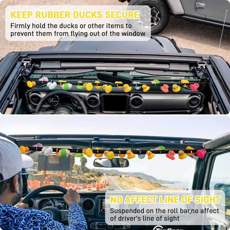 Duck Holder for Jeep, Elastic Rubber Duck Rope Holder for Jeep Wrangler YJ TJ JK JL & Gladiator JT, Paracord Ducks Display Fixed Mount, Hold 36 Ducks, Gift for Jeep Lover (Black) Black
