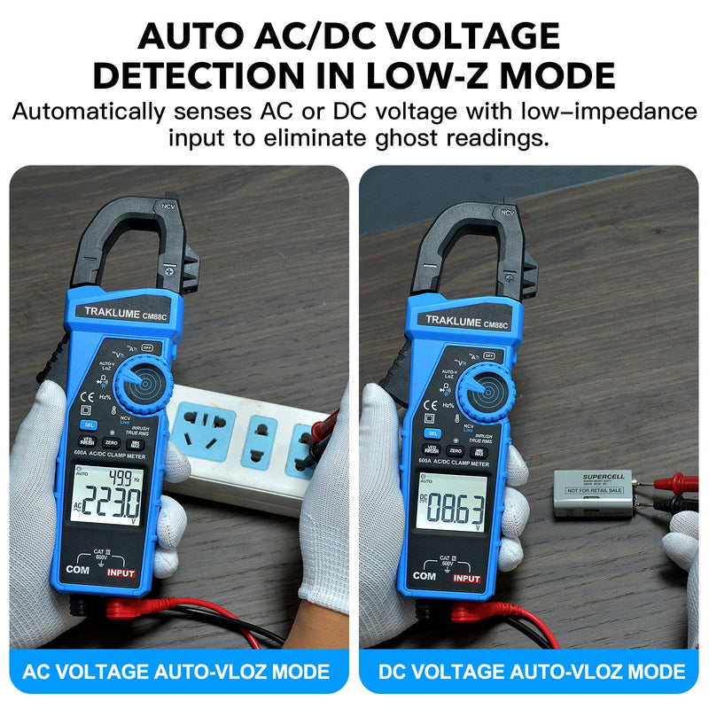 Clamp Meter Multimeter 6000 Counts Amp Meter Clamp AC/DC Current & Voltage Amp Clamp Multimeter Auto-Ranging with Resistance, Capacitance, Frequency, Diodes, Continuity, Temp, NCV, Ammeter Amperimetro AD/DC 600A