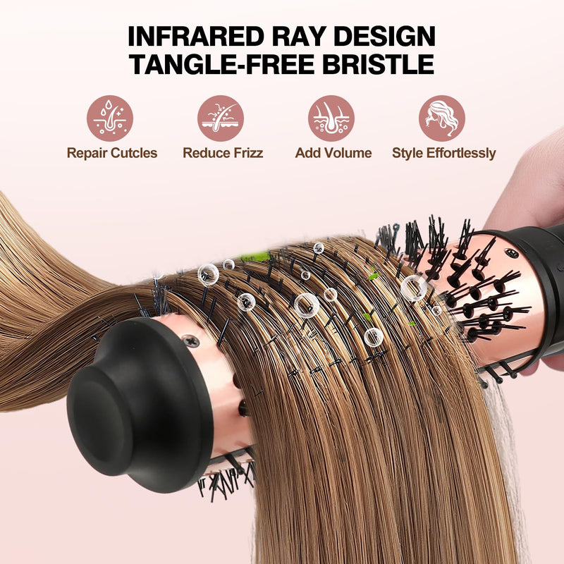 Thermal Brush Set, 3-in-1 Non-Blowing Heated Round Brush with Adjustable Temp, Fast Heating Titanium Ceramic, Dual Voltage, Hair Curling Iron with Detachable Barrels (30/38/45mm)