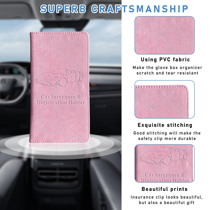 Ziciner Car Registration and Insurance Holder, Auto Card Document Glove Box Organizer with Magnetic Closure, Universal Vehicle Interior Accessories for Cars SUVs (Pink-Large) Pink L-9.4×5.1"