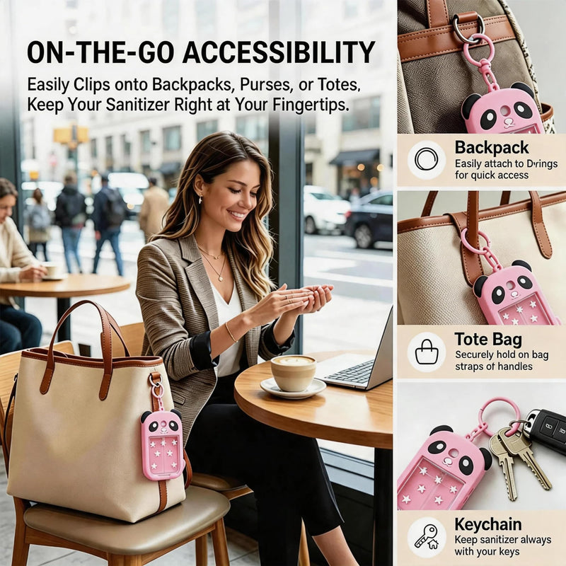 Panda Hand Sanitizer Case, Compatible with Touchland 1 FL OZ Mist | Adjustable lanyard & keychain, durable silicone cover, trendy purse charm, everyday travel commute essential, gift for her