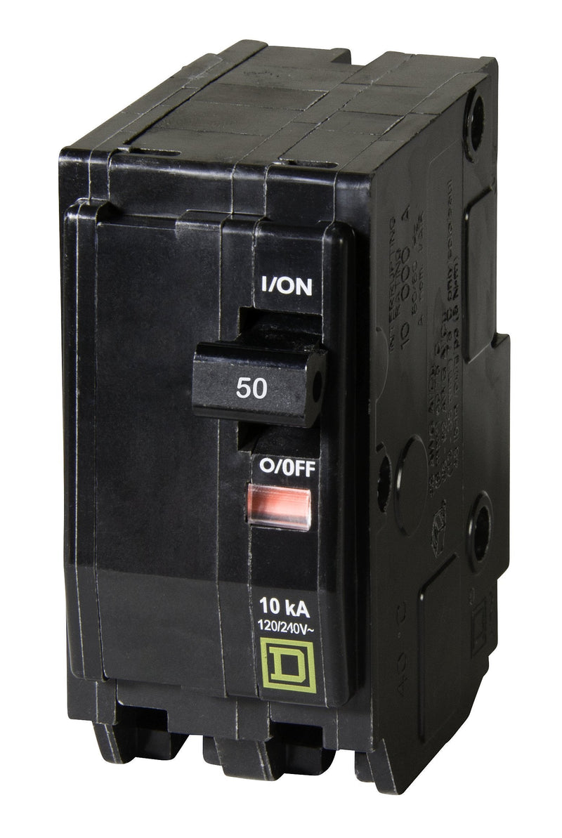 Square D by Schneider Electric Qwik Open 50 Amp Mini Circuit Breaker, 2 Pole, 120/240V AC, 10kA Breaking Capacity, Plug in Mount, Commercial and Residential Use, 5-Pack (QO250CP)